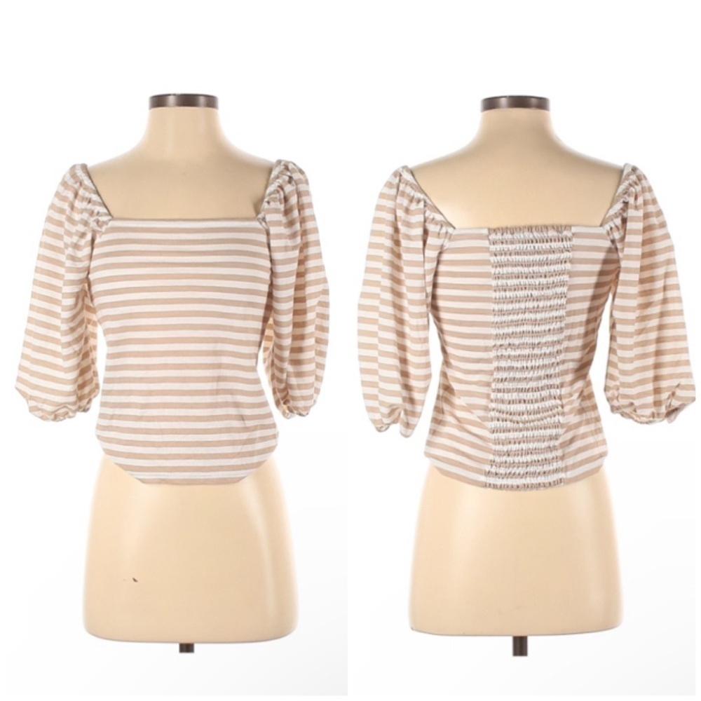Ann Taylor Boho Stripped Balloon Sleeve Blouse l XS